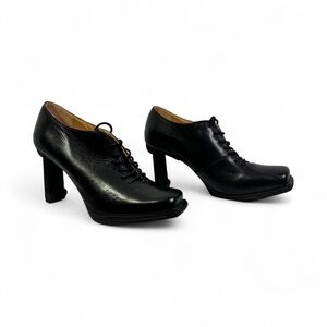 JOHN FLUEVOG BLACK LEATHER OXFORD HEEL BOOTS SIZE 9 WOMENS